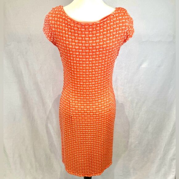 Sharagano orange and white textured stretch midi dress size 10 - Picture 3 of 6